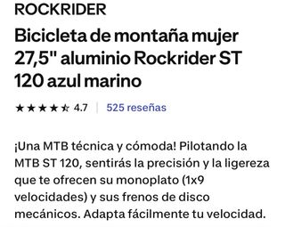 Bicicleta Rockrider 120 Mujer
(La entrego en mano)