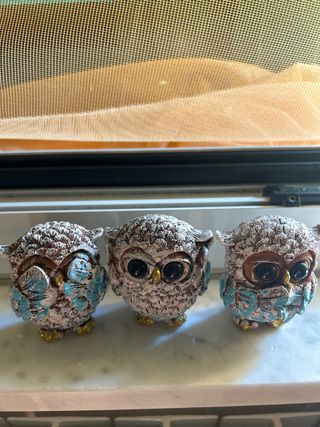 3 Gufi decorativi in ceramica..regali Natale