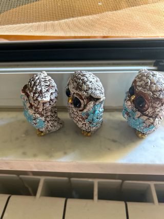 3 Gufi decorativi in ceramica..regali Natale