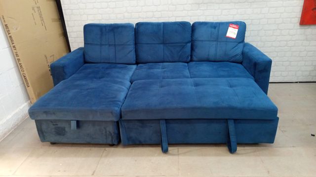 Sofá cama azul terciopelo- taras