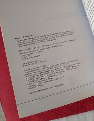 ANTIGUO LIBRO DE TEXTO 2003 FÍSICA 2 BACHILLERATO.