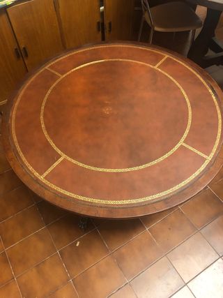 Mesa centro redonda piel-madera