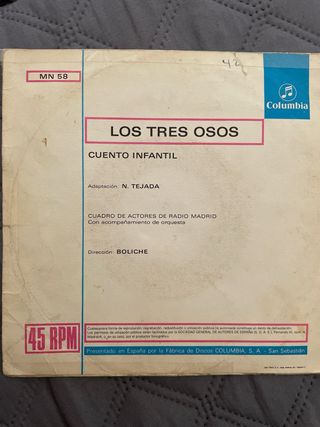 Los Tres Osos - Disco Vinilo 45 RPM Infantil.