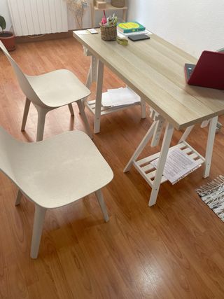 Mesa escritorio caballetes blanco-beige