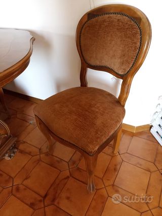 Tavolo in radica di noce + sedie in velluto