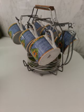 Juego de café 6 tazas - Metal y Porcelana
