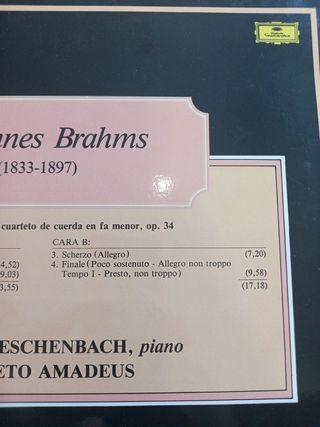 Vinilo Brahms - Quinteto Piano