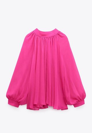 Blusa Zara fucsia lazada trasera, talla XS