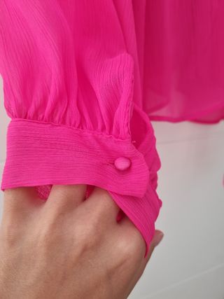 Blusa Zara fucsia lazada trasera, talla XS
