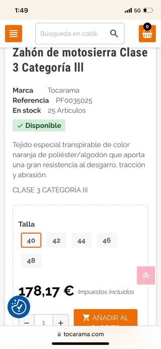 Zahón Motosierra Clase 2 Cat III