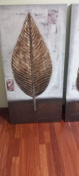 2 Cuadros Lienzos - Hojas doradas 120x60cm