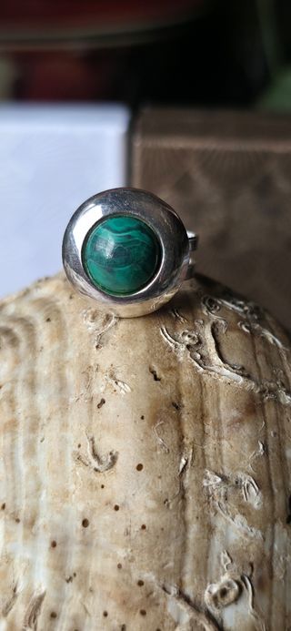 Anillo plata malaquita años 70