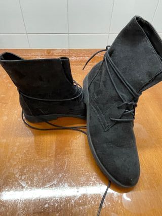 Botines ante negro con cordones mujer -talla 38