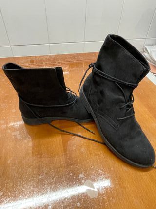 Botines ante negro con cordones mujer -talla 38