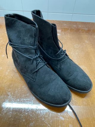 Botines ante negro con cordones mujer -talla 38