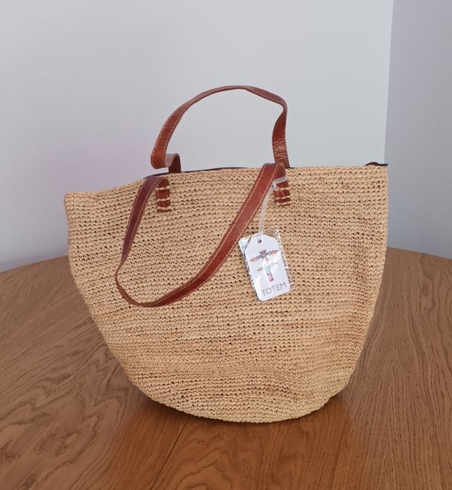 REBAJADO Bolso rafia playero beige grande