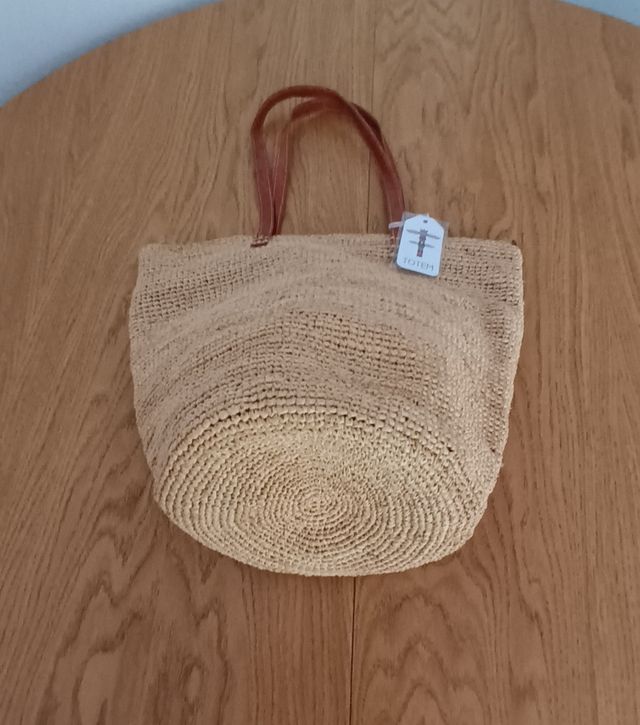 REBAJADO Bolso rafia playero beige grande