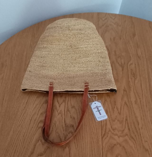REBAJADO Bolso rafia playero beige grande