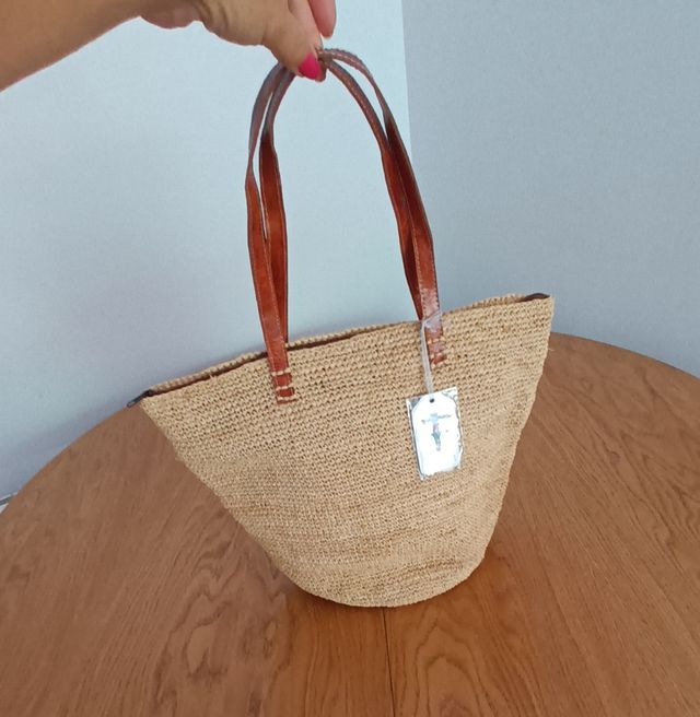 REBAJADO Bolso rafia playero beige grande