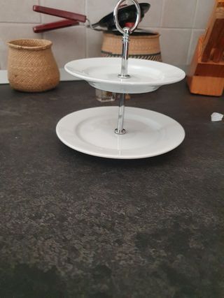 Alzatina da dolci 2 piani - metallo e porcellana