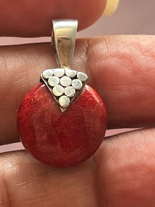 Colgante Coral Rojo Plata Ley 925
