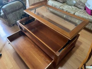 Mesa centro elevable madera-cristal