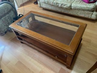 Mesa centro elevable madera-cristal