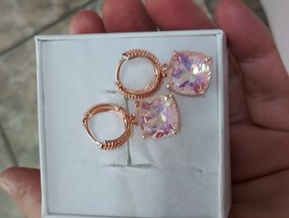 Pendientes aro cristal rosa
