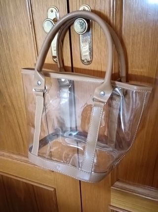 Bolso Mano Transparente Beige