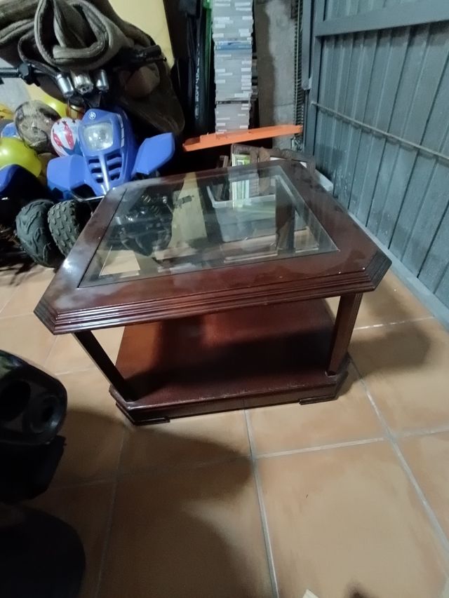 Mesa centro madera caoba - cristal vicelado