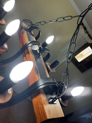 Lámpara 6 luces madera negra