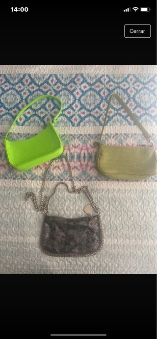 3 bolsos - verde, verde oliva y plata