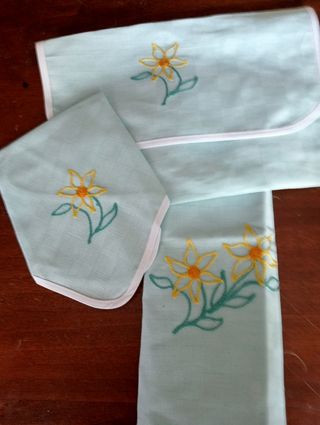 Set da colazione ricamato - Cotone celeste