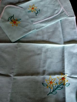 Set da colazione ricamato - Cotone celeste