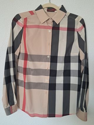 Camisa Mujer Burberry L - Beige y Roja
