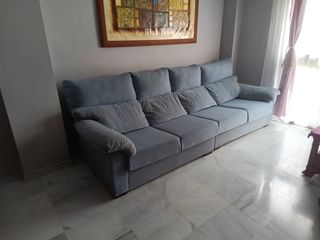 Sofá 4 plazas azul reclinable