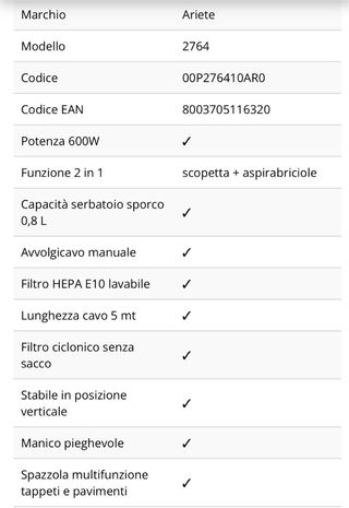 Scopa Elettrica Ariete Senza Sacco