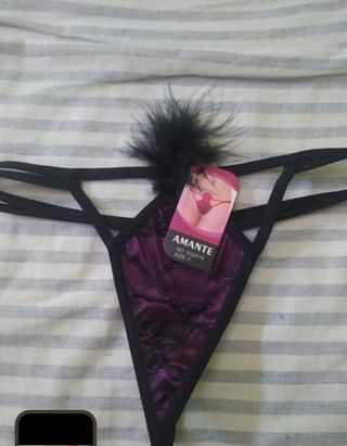 Tanga AMANTE negra y lila,