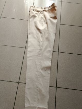 Pantaloni beige cotone vita alta
