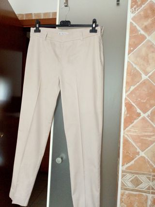 Pantaloni beige cotone vita alta