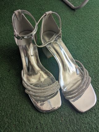 Sandalias Plata Brillantes Noche