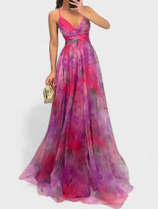 Vestido fiesta rosa y morado talla L