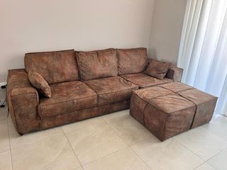 Divano e Pouf Marrone in Ecopelle