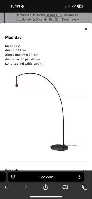 Lámpara arco IKEA SKAFTET negra
