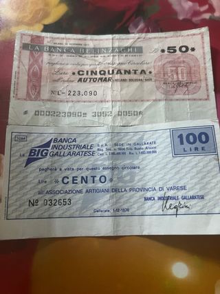 2 Assegni Circolari: 50 & 100 Lire