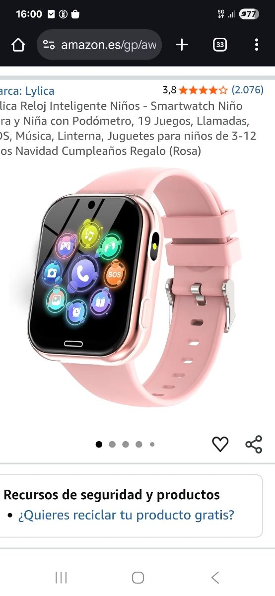 Reloj inteligente niña rosa