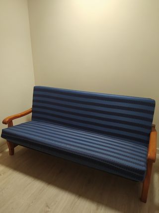 Sofá cama azul, madera, nuevo