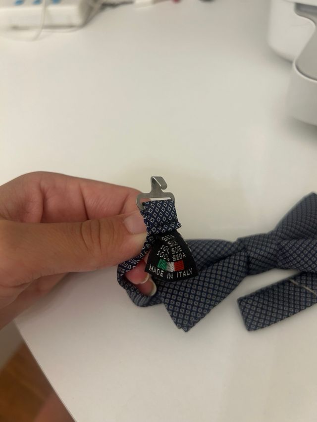 Papillon uomo seta blu/bianco