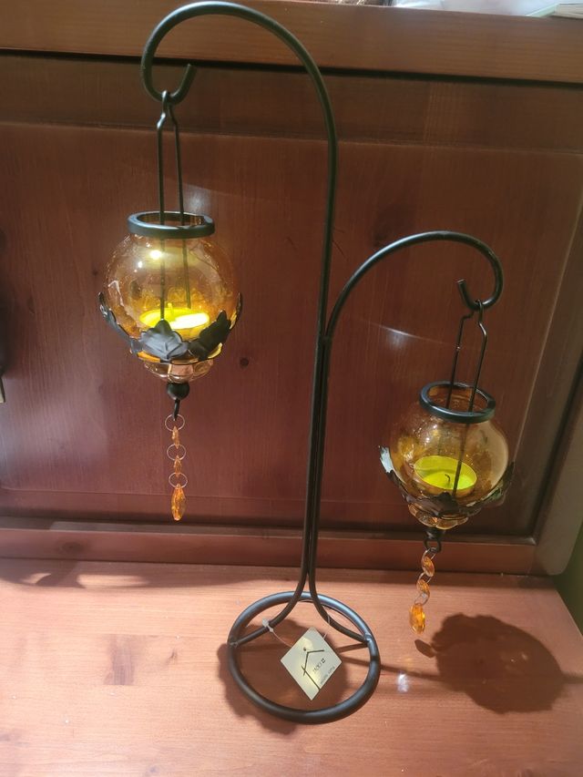 Candelero metal con 2 portavelas