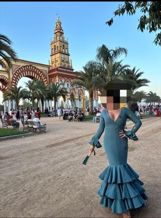 Traje gitana - Teal con lunares dorados